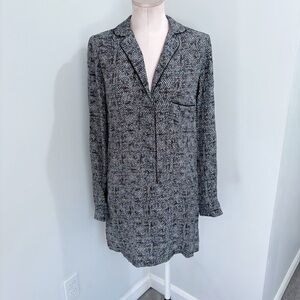 🌷Sale* A.L.C. 100% Silk Mini Dress Size Small Pajama Shirt Dress Gray Pattern